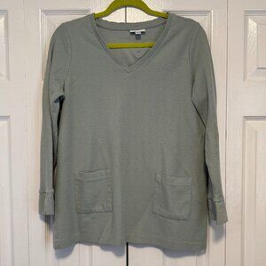 J. Jill Cotton V Neck Textured Patch Pockets Long Sleeve Tunic Pullover Shirt